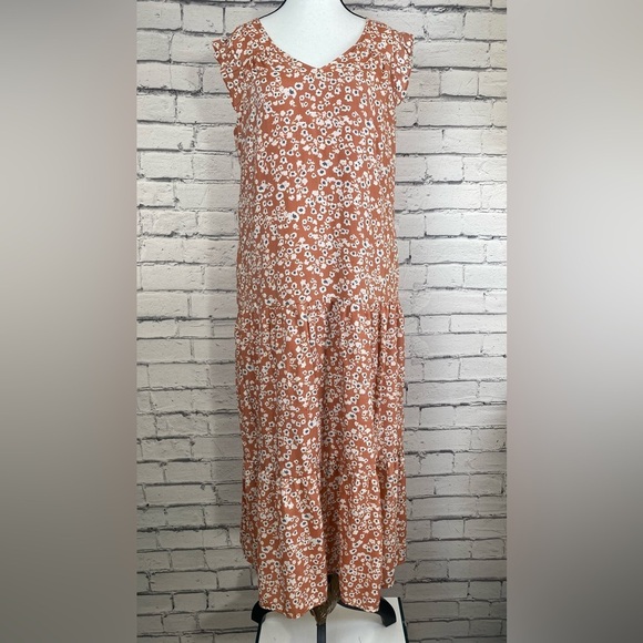 Vera Wang Orange Floral Boho Maxi Dress Sun Dress with Belt size Medium - Picture 2 of 12